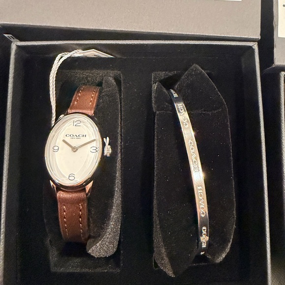 Coach Silver and Brown Leather Watch Set - Picture 2 of 3